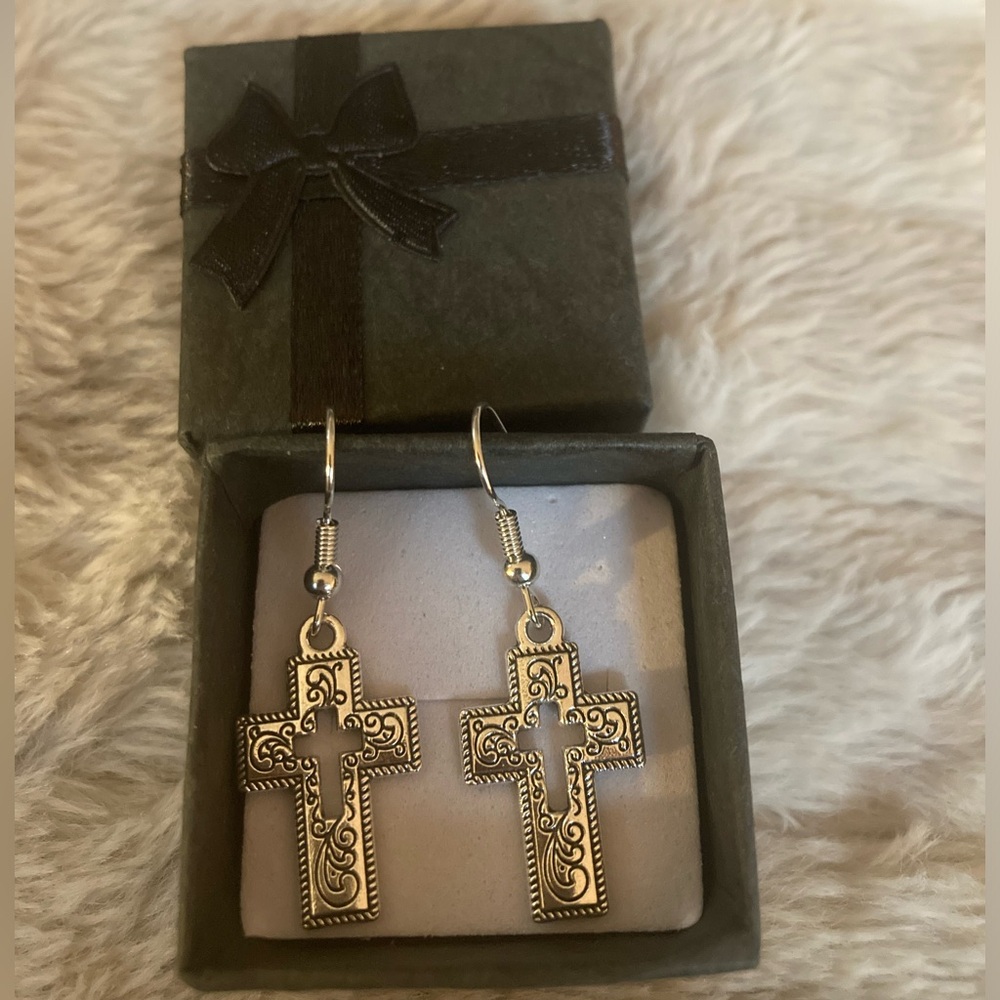 Elegant Silver Cross Earrings